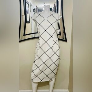 New York & Company Cream and Gray Dress